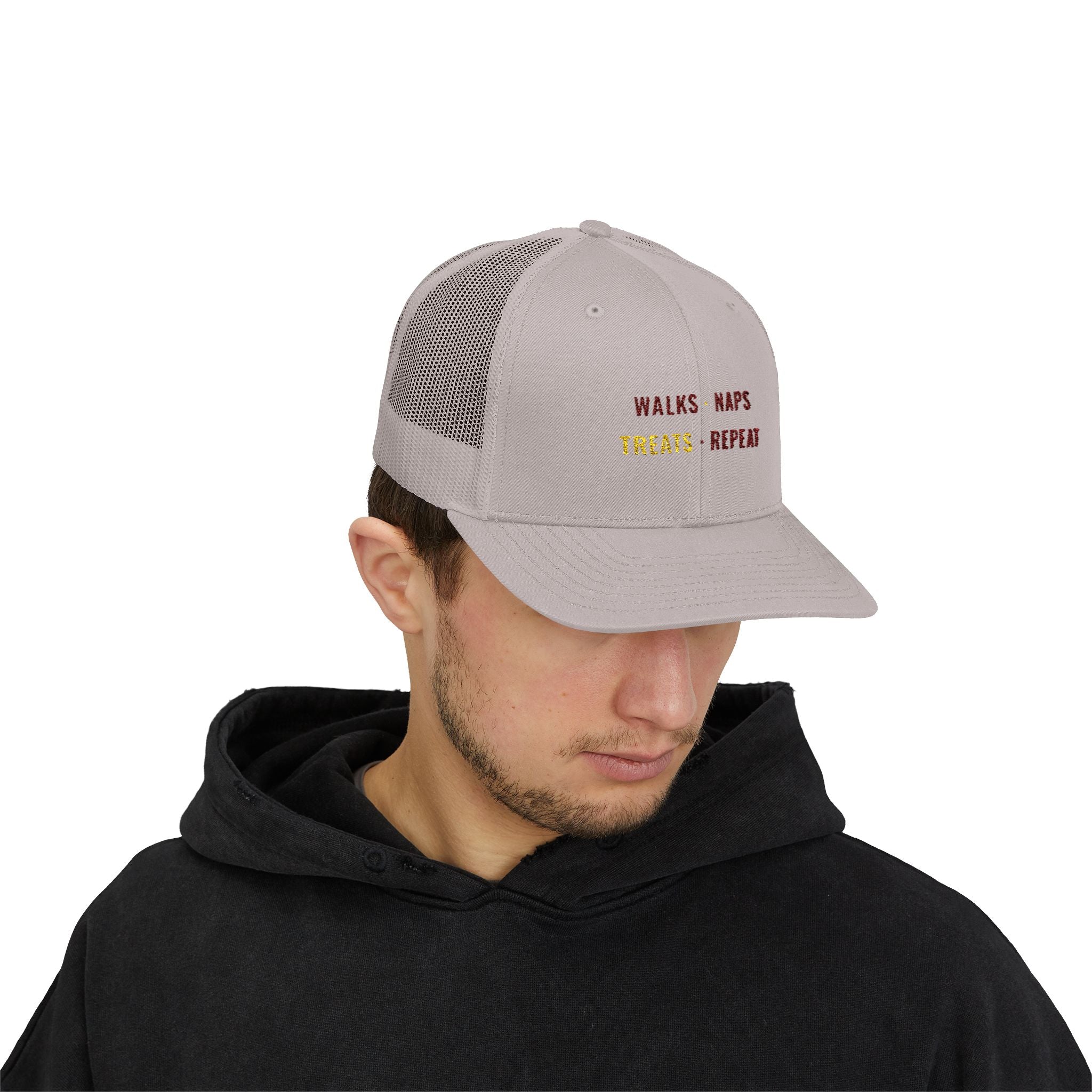 Walks Naps Treats Repeat Trucker Hat