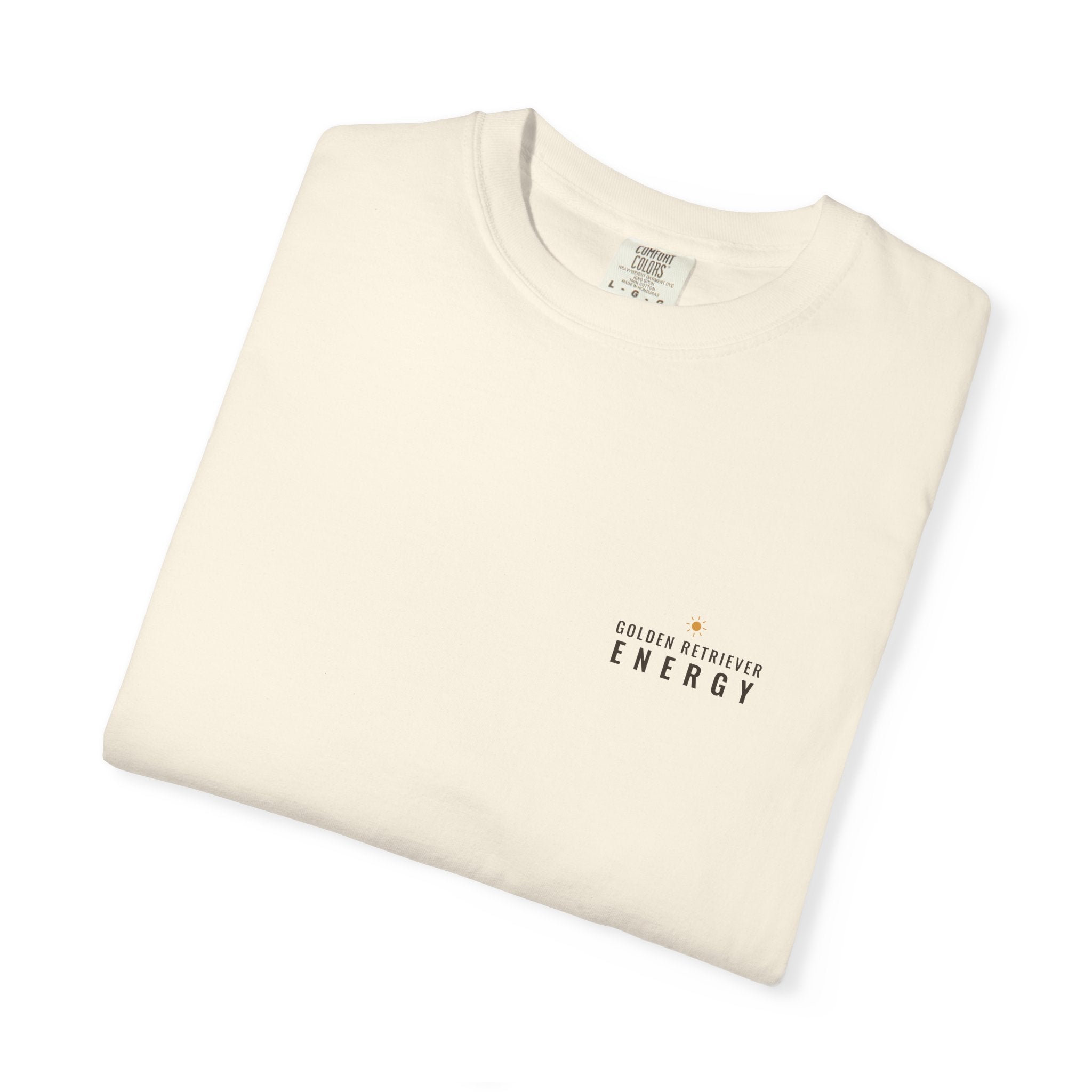 Golden Retriever Energy Tee — Left Chest
