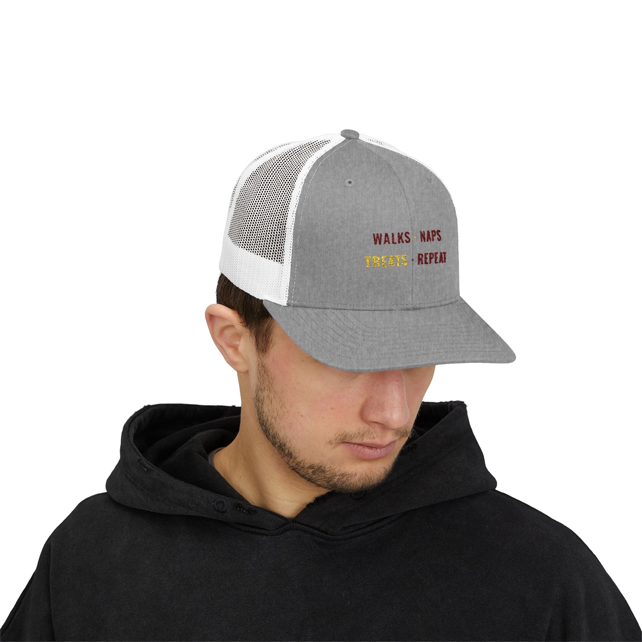 Walks Naps Treats Repeat Trucker Hat