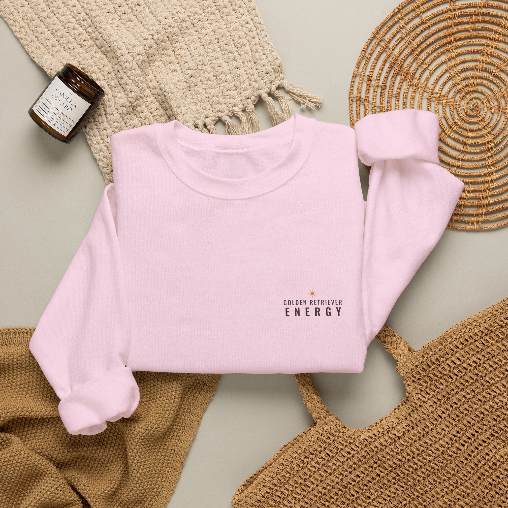 Golden Retriever Energy Crewneck — Left Chest